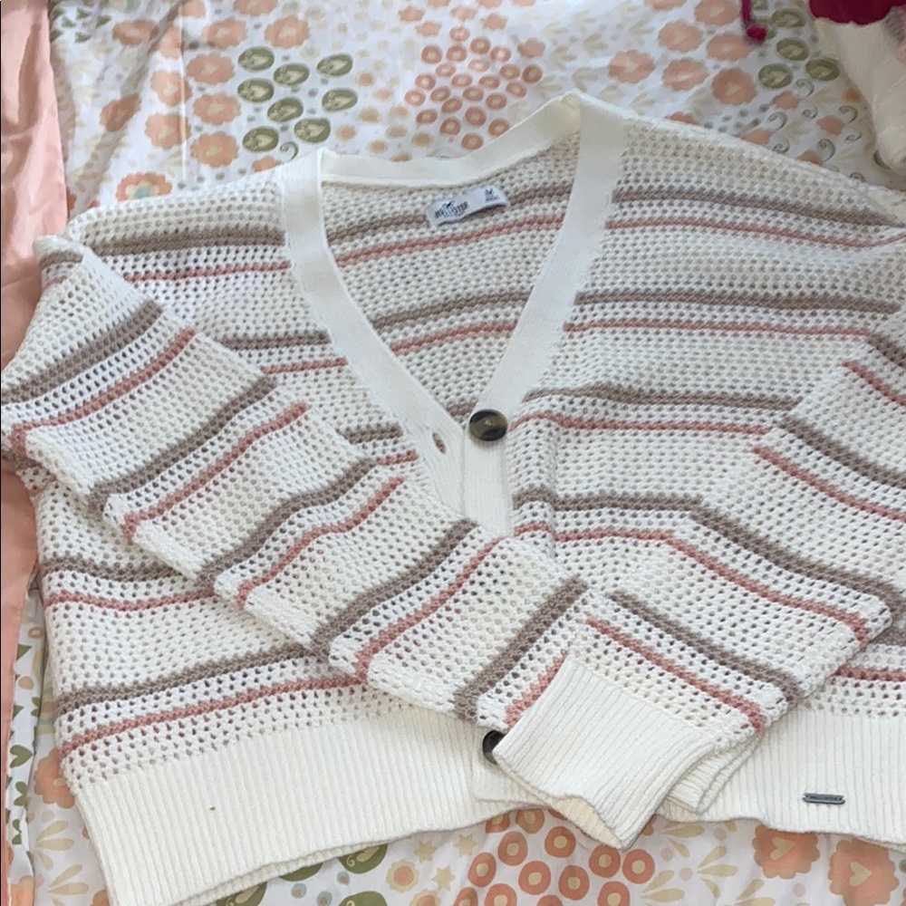 Hollister Cream and Pink Cozy Cardigan